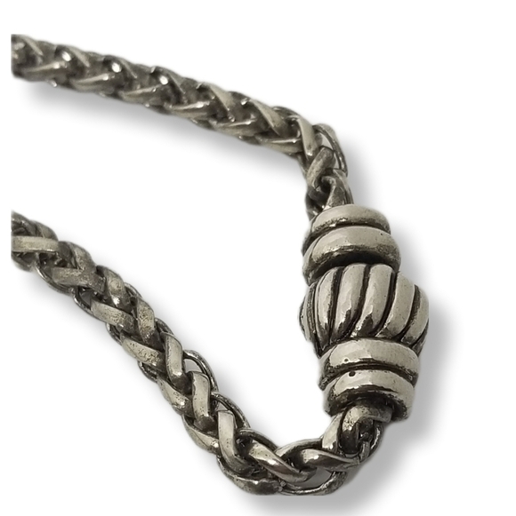 VINTAGE ORNATE SILVERTONE TIGERS EYE PENDANT & WHEAT CHAIN STATEMENT NECKLACE - Picture 8 of 8